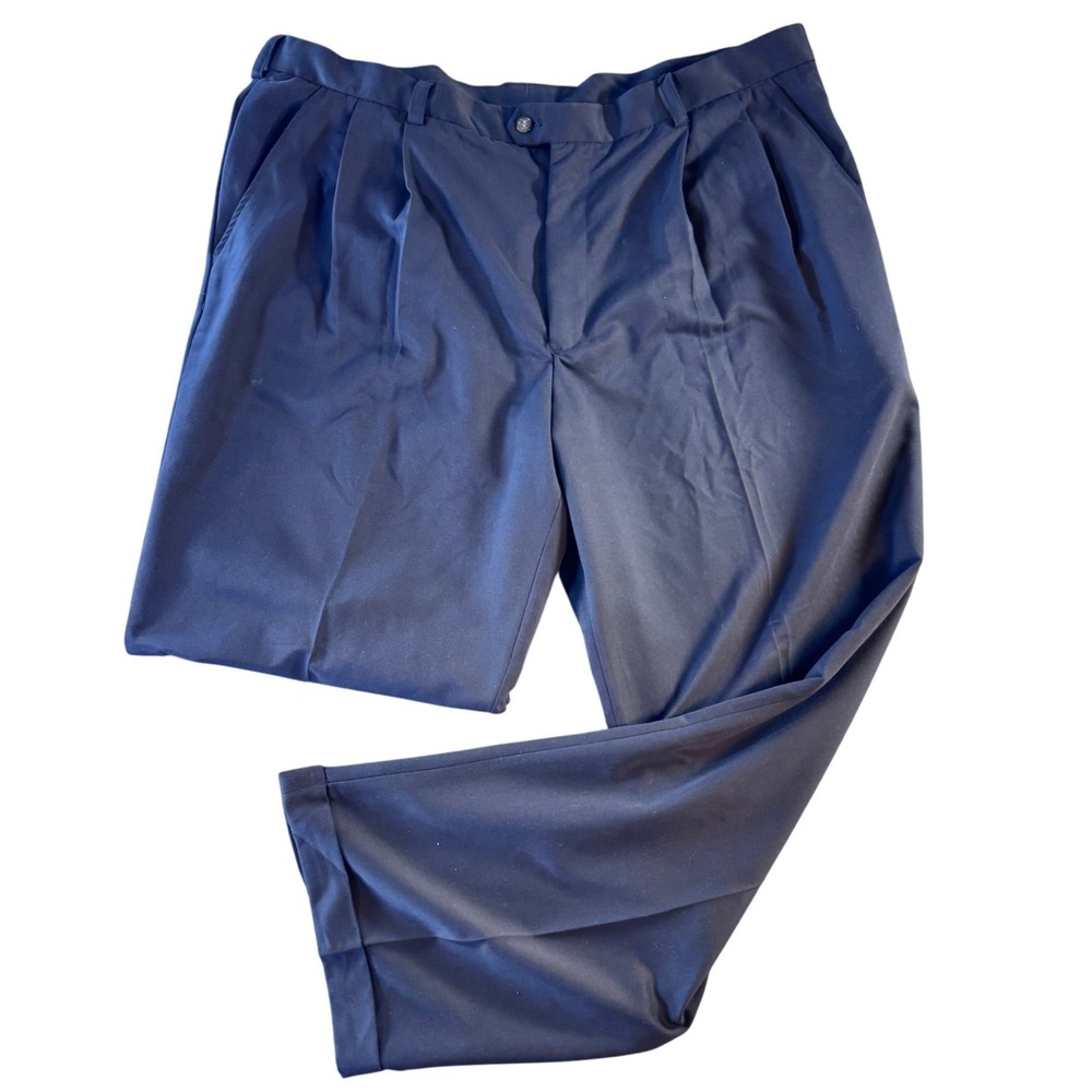 IZOD Golf Mens Pleated Cuffed Dress Pants Navy Blue 42x32 PC-806